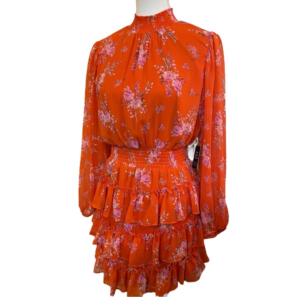 Floral Ruffle Dress in Vibrant Orange